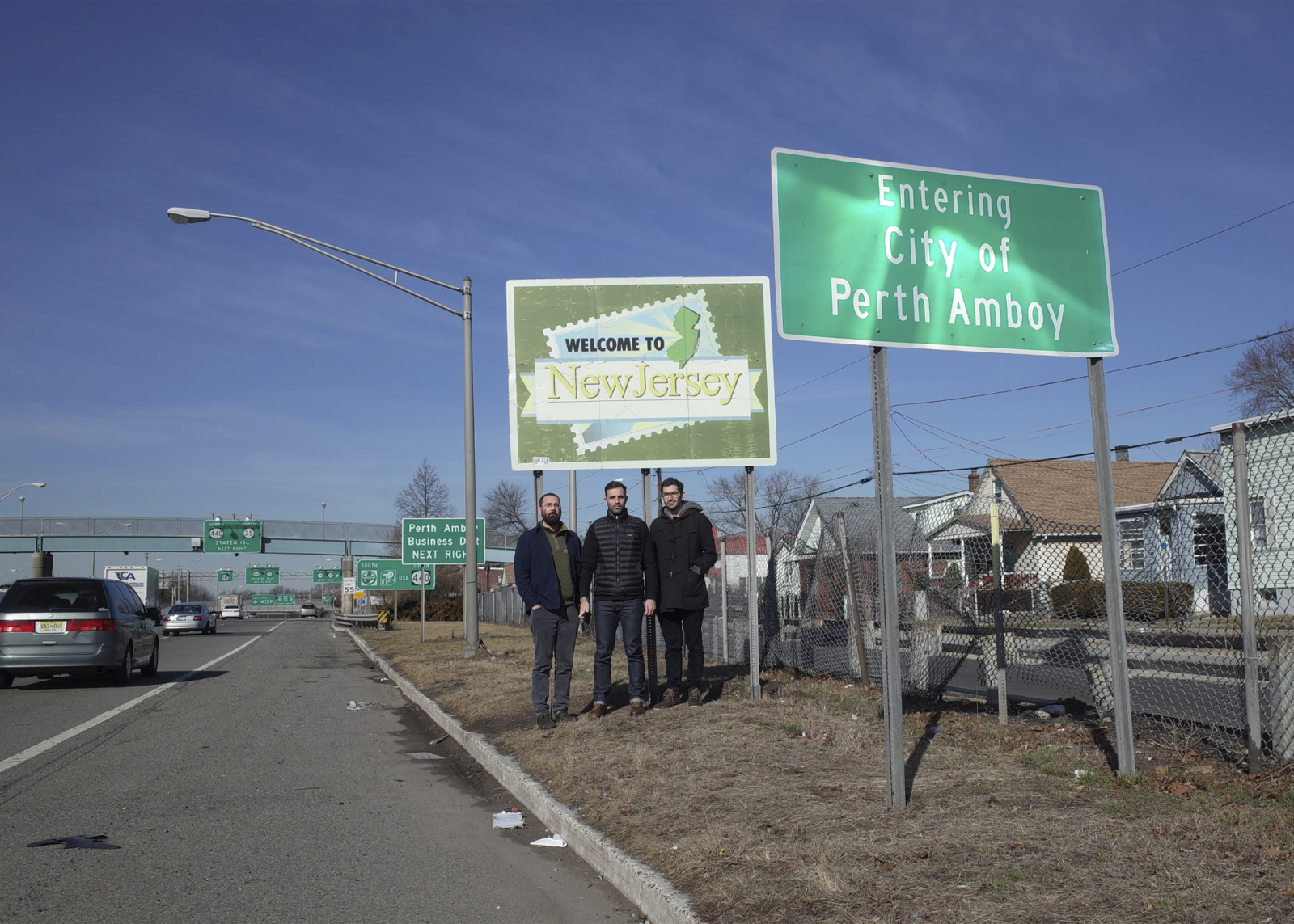 Ryan Waller, Gary Fogelson, and Phil Lubliner on Route 440 in New Jersey, 2018.